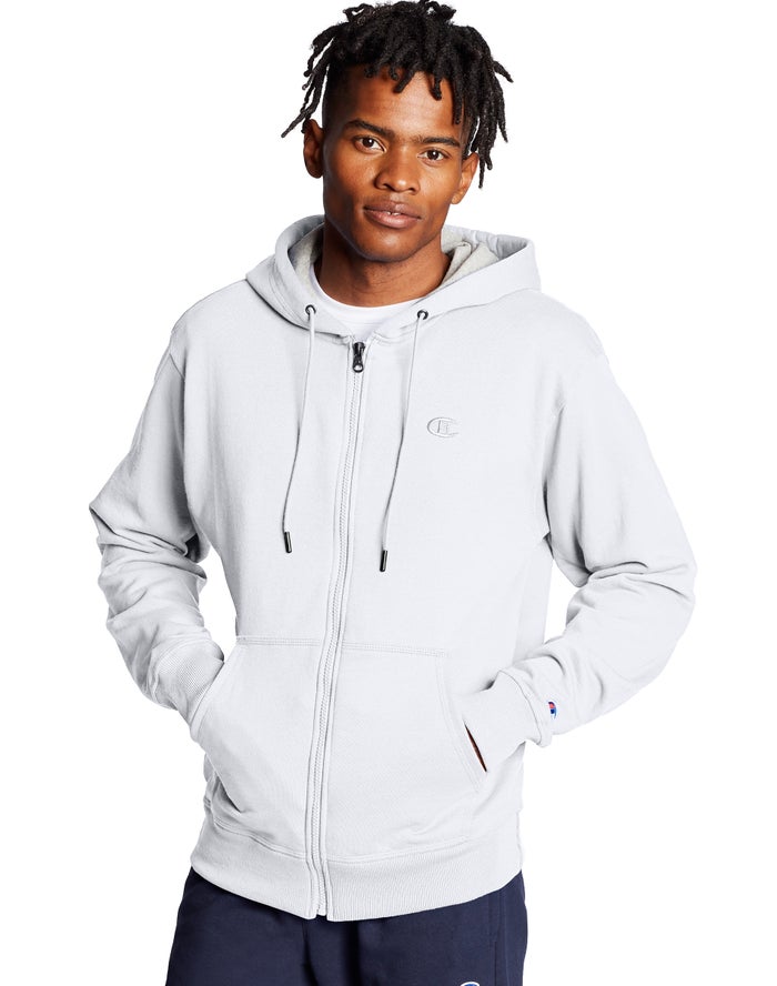 Sudadera Con Capucha Champion Hombre - Powerblend Fleece Full Zip C Logo ( Blancas ) 4958261-GM